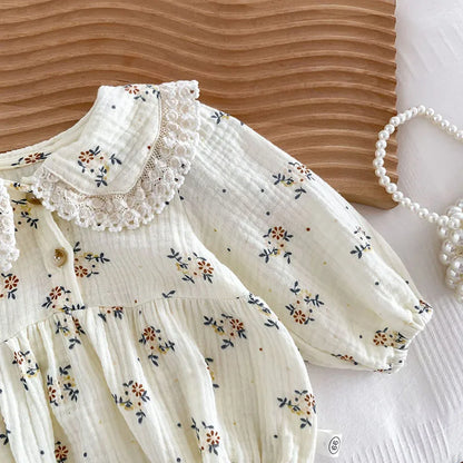 2023 frühjahr Neue Baby Kleidung Floral Body für Kleinkind Mädchen Kleinkind Peter Pan Kragen Langarm Ein Stück mit Hut 0-2 Y.