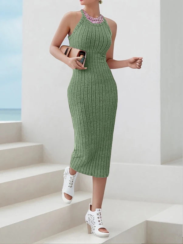 Solide Neckholder Bodycon Midi Kleid High-end-temperament weste neckholder kleid frauen sommer neue high-taille schlank temperament schlank.