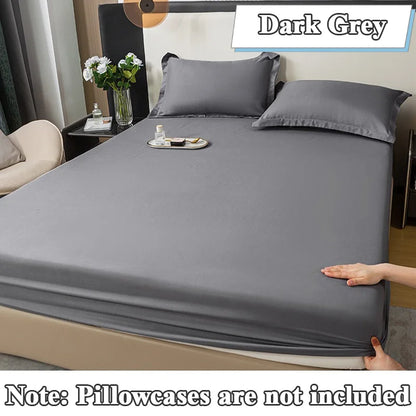 1Pc Fitted Bed Sheet With Elastic Band Solid Color Anti-slip Adjustable Mattress Cover for Single Double (No Pillowcase）