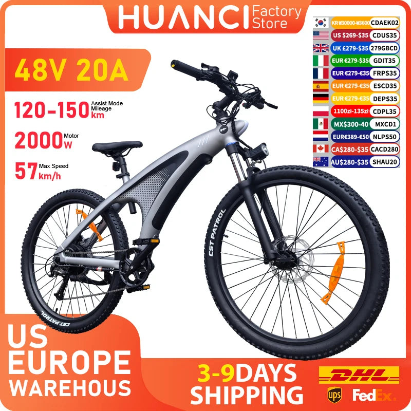 HUANCI Q5 electric bike 2000W electric bikes 27.5 Inch Electric bicycle  48V 20AH  electric e bike Mountain adults ebike fatbike.