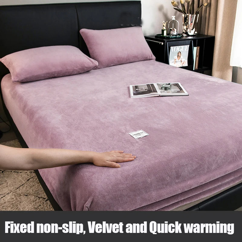 1pc Warm Winter Elastic Fitted Sheets Adjustable Flannel Velvet Mattress Cover Fluffy Fitted Bed Sheets for 200 Queen 180 size
