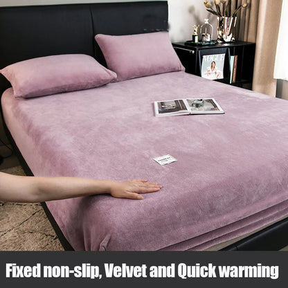 1pc Warm Winter Elastic Fitted Sheets Adjustable Flannel Velvet Mattress Cover Fluffy Fitted Bed Sheets for 200 Queen 180 size