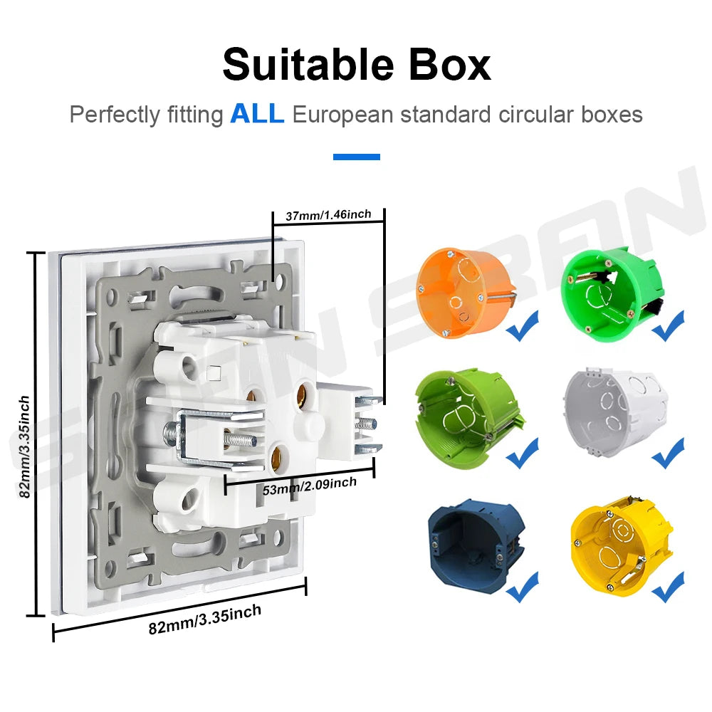 SRAN Smart Switch mit Wandsteckdose 16A EU, Tuya Smart Life Home Touch Sensor WiFi Lichtschalter Weiß.