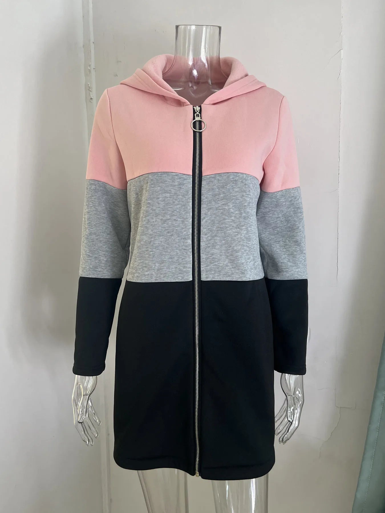 Frauen Casual Jacke Kosten Frühling Mode Lose Kontrast Farbe Drei Farbe Spleißen Kapuze Jacke Zipper Tops Frauen Kleidung.