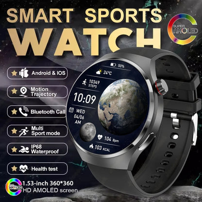 2025 New Watch 4 GT Series Smart Watch Men AMOLED Screen Heart Rate Health Monitoring Bluetooth Call Business Smartwatch Man