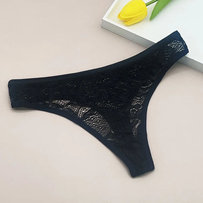 Moonflame 5Pcs Lace Cotton Thongs Underwear Lingerie For Women T-back Ladies Transparent G-string Girls Panties.