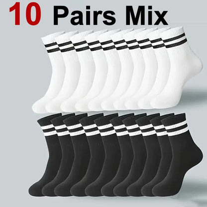 6/10/20 Pairs Men Women Striped Round Neck Socks Spring Autumn Breathable Odor Proof Sweat Absorbing All-Season Casual Socks.