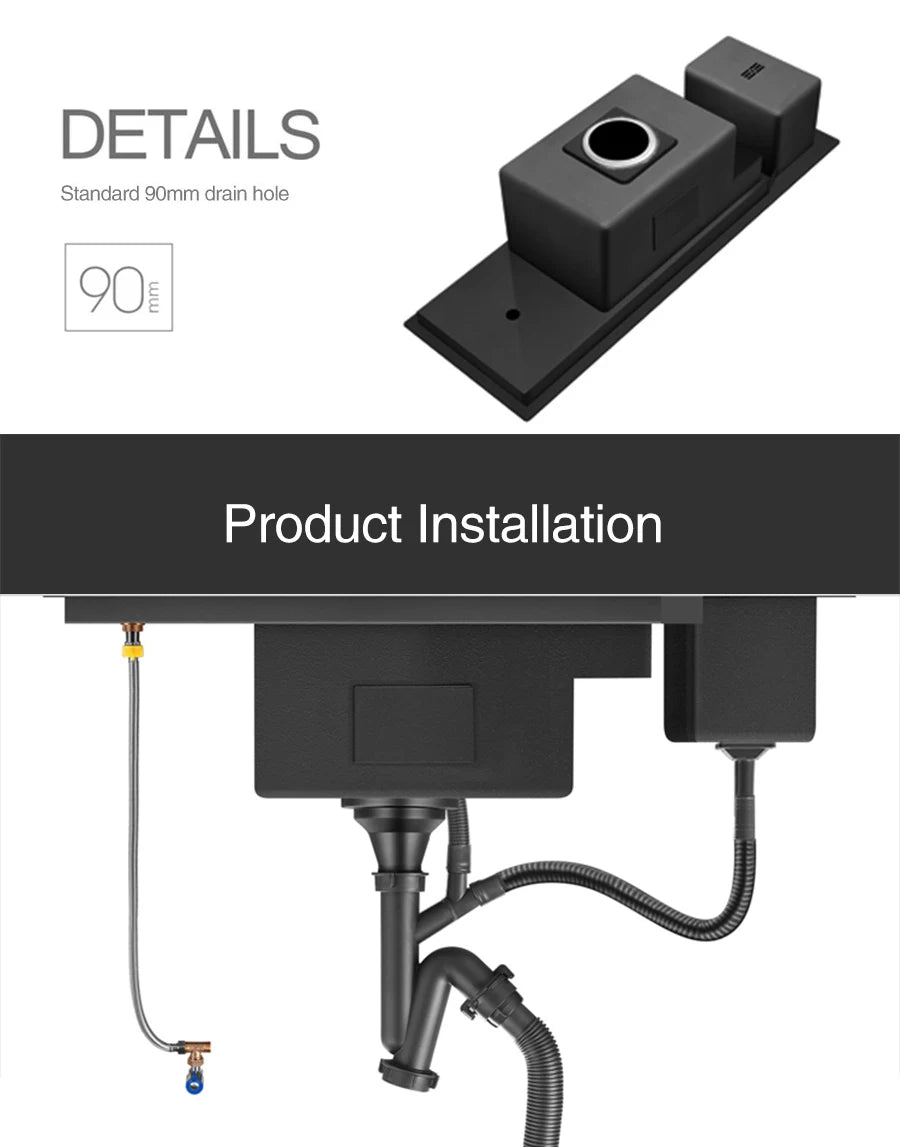 Nanometer Black Hidden Cup Rinser Bar kitchen Sink SUS 304 Stainless Steel Handmade Cup Washer Bar kitchen Sinks With Trash Can