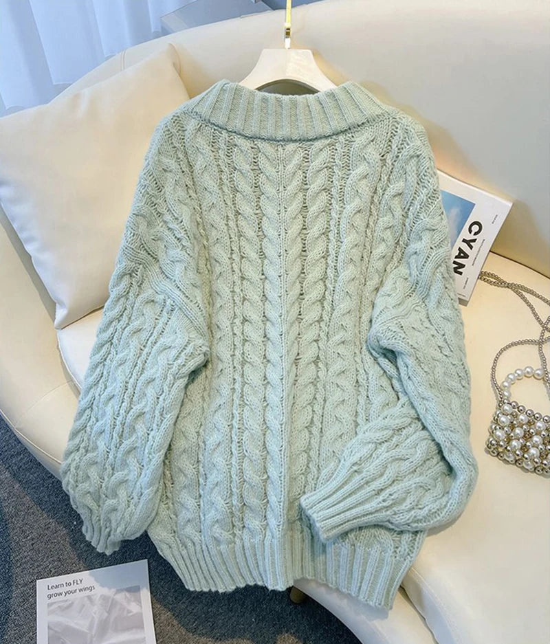 MEXZT Harajuku Pullover Frauen Mode Übergroßen Rosa V-ausschnitt Gestrickte Pullover Koreanische Langarm Strickwaren Winter Casual Jumper.