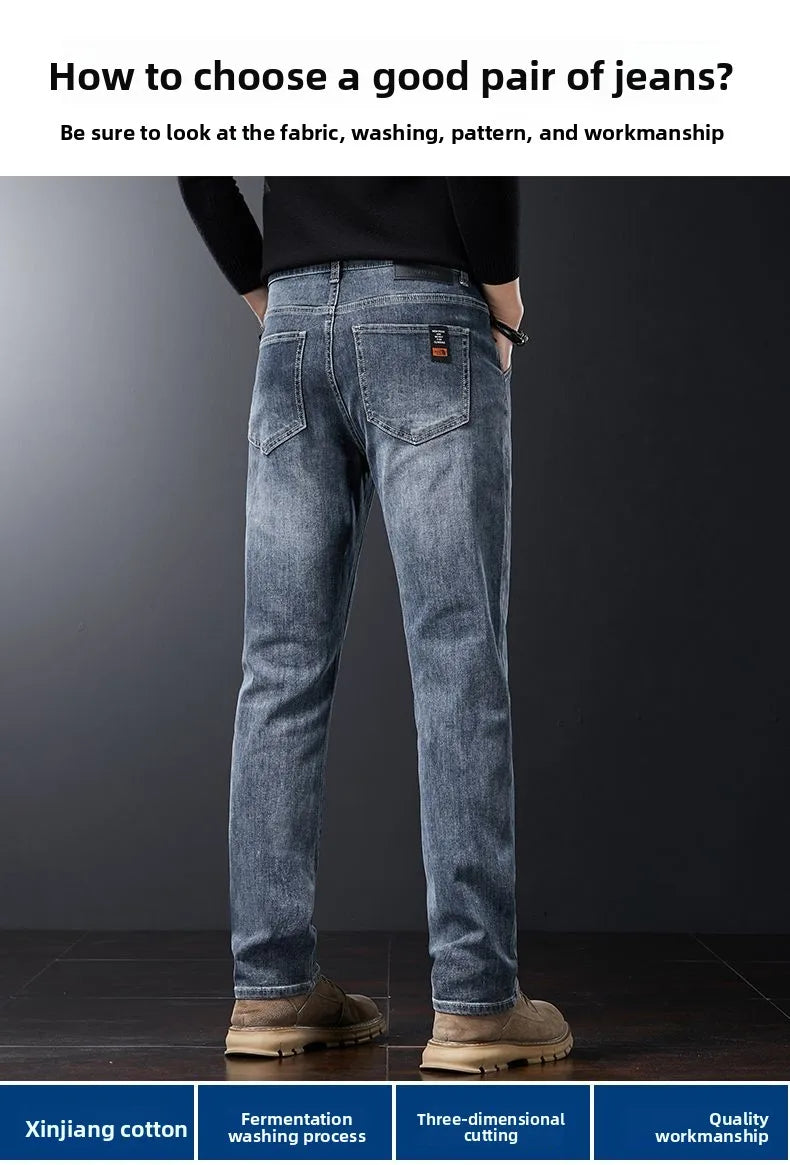 Autumn Winter Men's Fashion Casual Stretch Straight-leg  Jeans Men Streetwear Denim Jogger Pants Men Baggy Harem Jean Trousers.