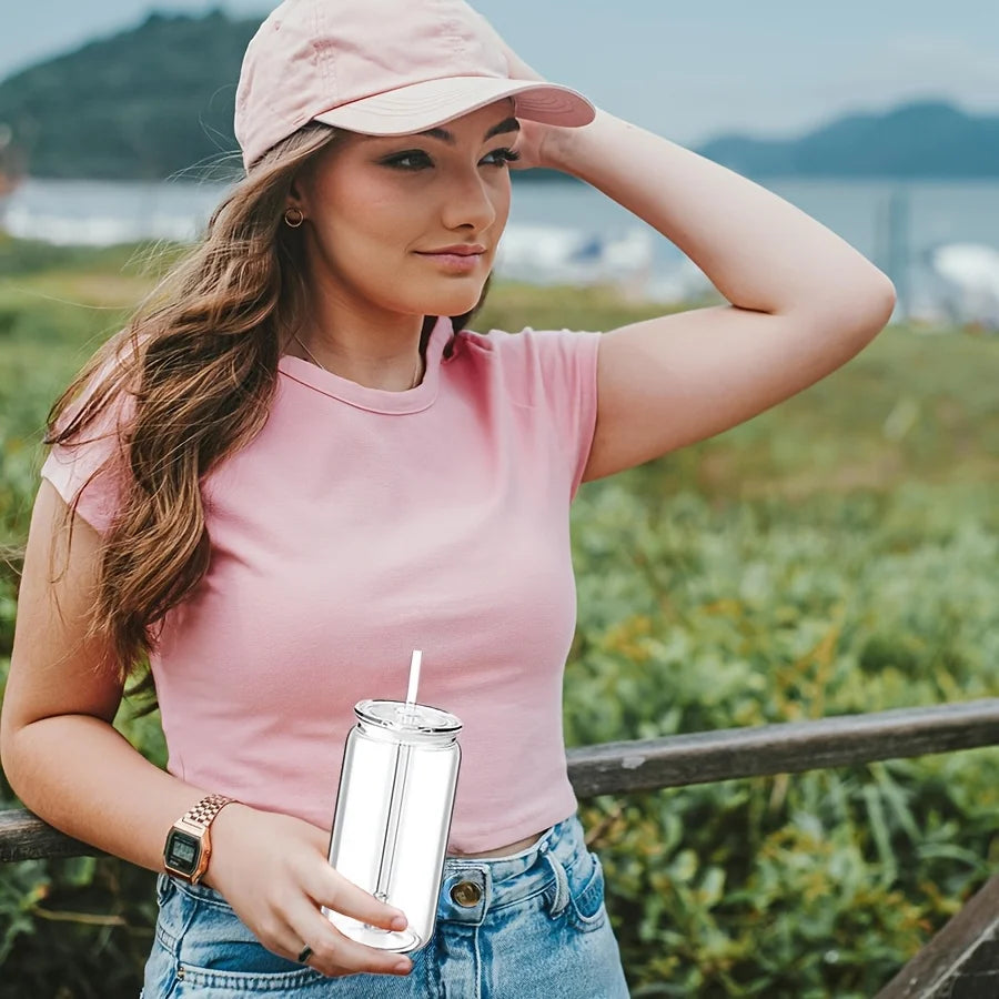 16OZ DIY Snowglobe Tumbler with Pre Drilled Hole Reusable Plastic Water Bottles Break-Resistant Mason Jar Cups for Holiday Gifts.