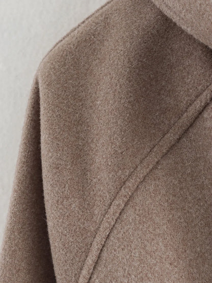 Women Fashion Brown Scarf Coat Jacket Loose Long Sleeve Single Breasted Pocket Jacket Fall/Winter Casual Wool Blend Jacket