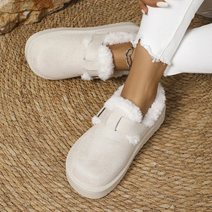 New 2025 Winter Women's Boots Plush Fashion Retro Bean Shoes Cotton Women's Flat Sole Slippers Platform Women Boots.