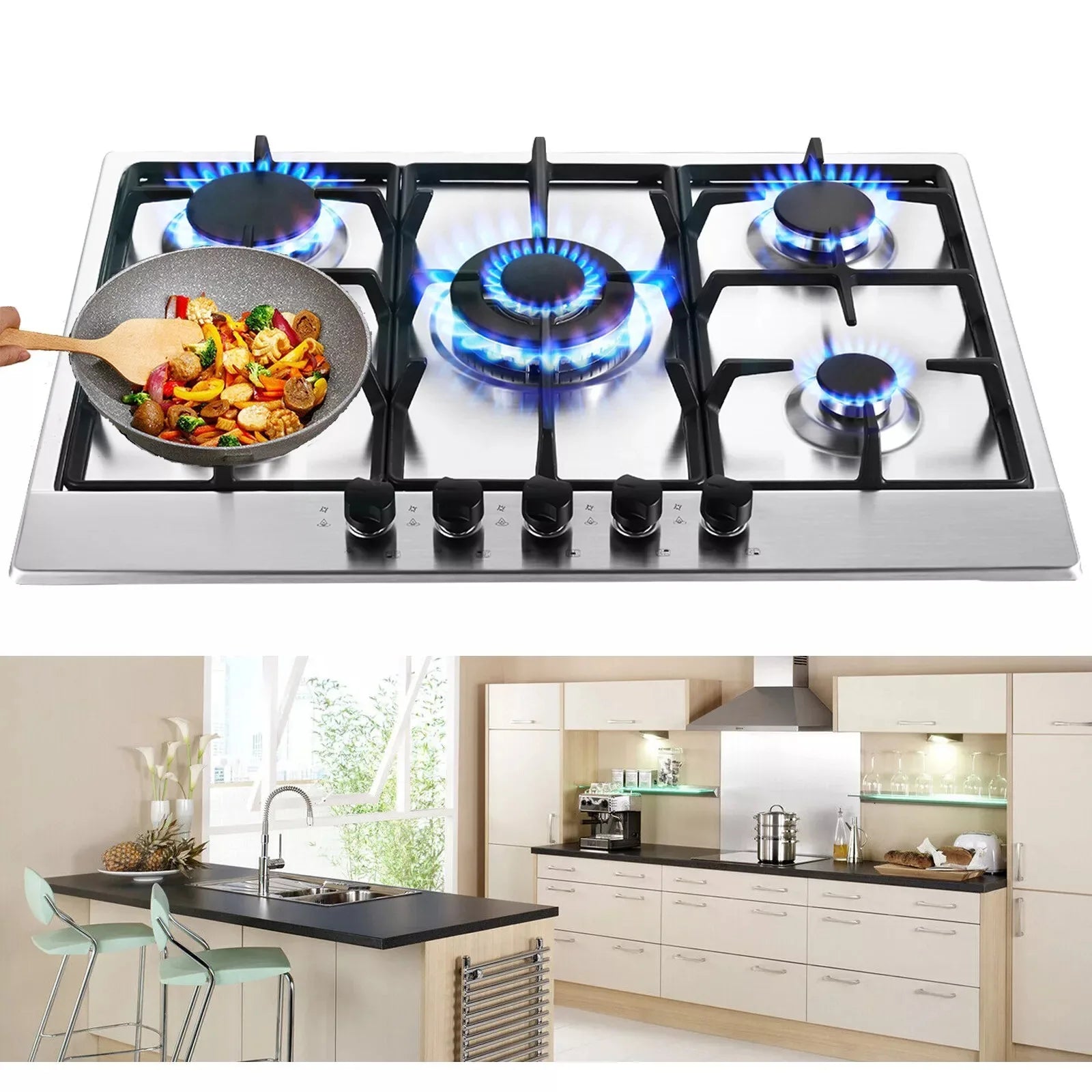 Topstrong 5 Burner Stainless Built-in Natural Gas Propane NG/LPG Gas Hob YYEUGCT-S05.