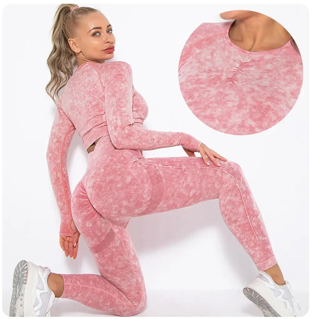 Seamless Yoga Set Gym Clothes Women's Sportswear Yoga Suits Women Fitness Set Tracksuits Sports Outfits Long Sleeve Gym Leggings