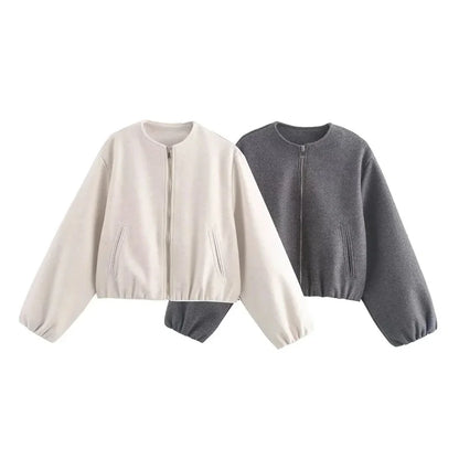 Damen Mode Herbst Winter Jacke Frauen Retro Rundhals Langarm Elastische Saum Zipper Weiche Bomber Jacke Frauen Mantel Weibliche.