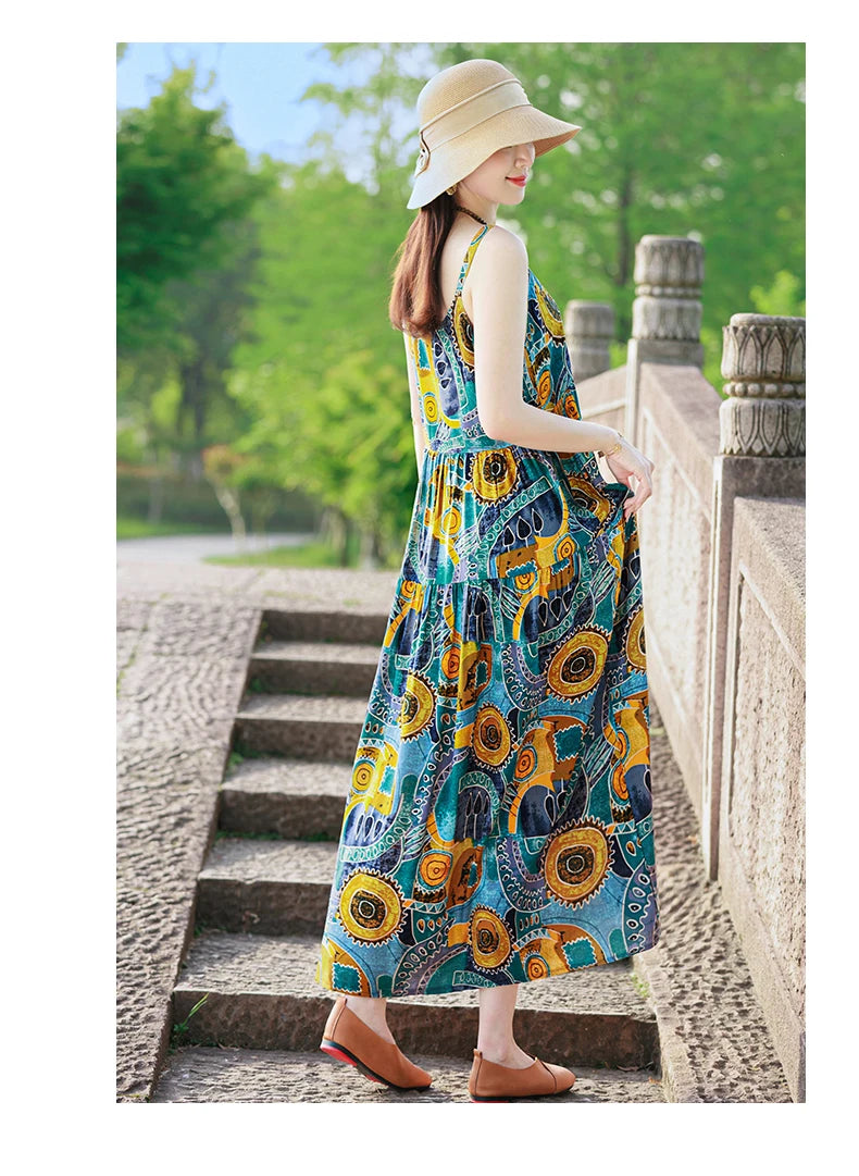 Neue Mode Lässig 2025, Sommer Elegante Kleider Für Frauen Oansatz Druck Vintage Ärmelloses Kleid Lose Frauen Kleidung