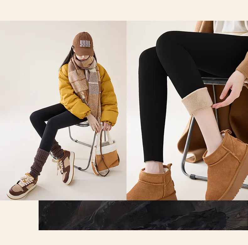 BIVIGAOS Autumn Winter High Waist Fleece Sharkskin Leggings Women Seamless Slim Tight-Fit Velvet Thickened Elastic Warm leggings.