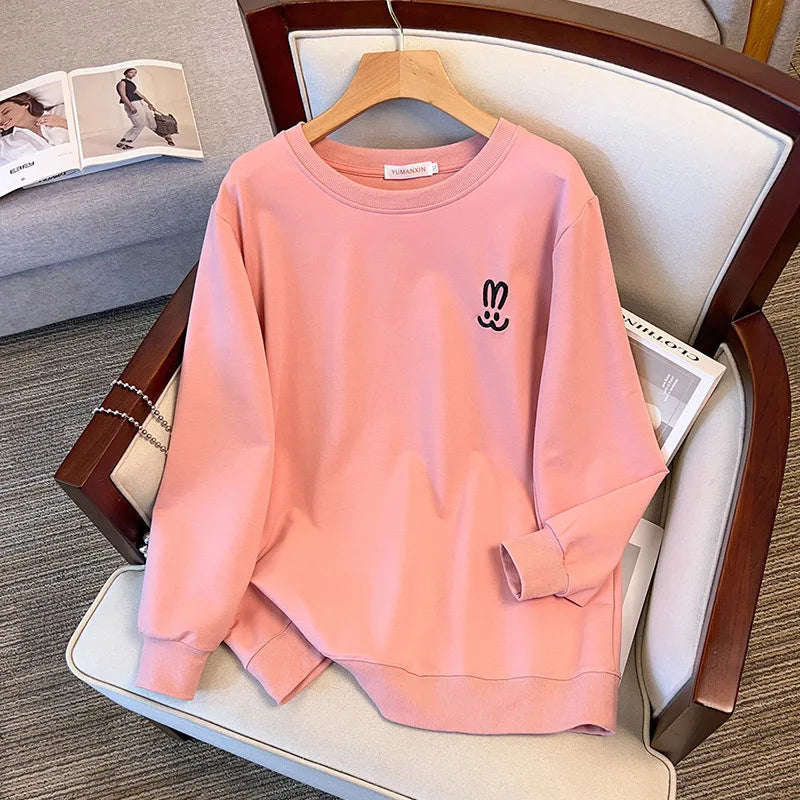 170kg plus size Damen büste Herbst lose Rundhals-Kaninchen-Sweatshirt Langarm lässig Top 6xl 7xl 8xl 9xl 10xl 11xl