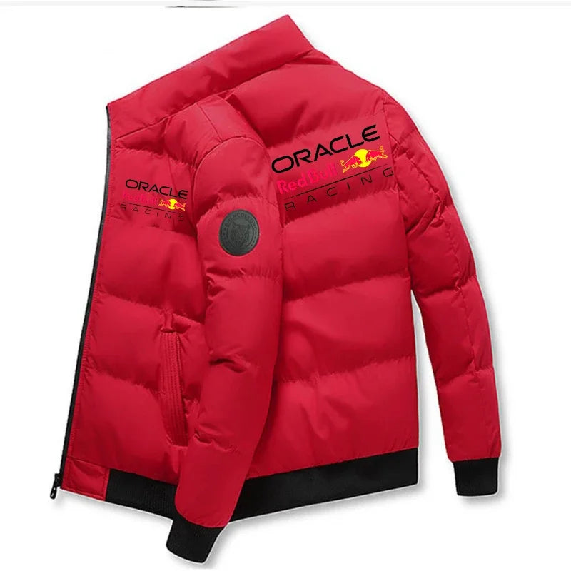 Red Bull 2025 New thick jacket, warm cotton-padded jacket, winter casual sports down jacket, stand-up collar windproof jacket.