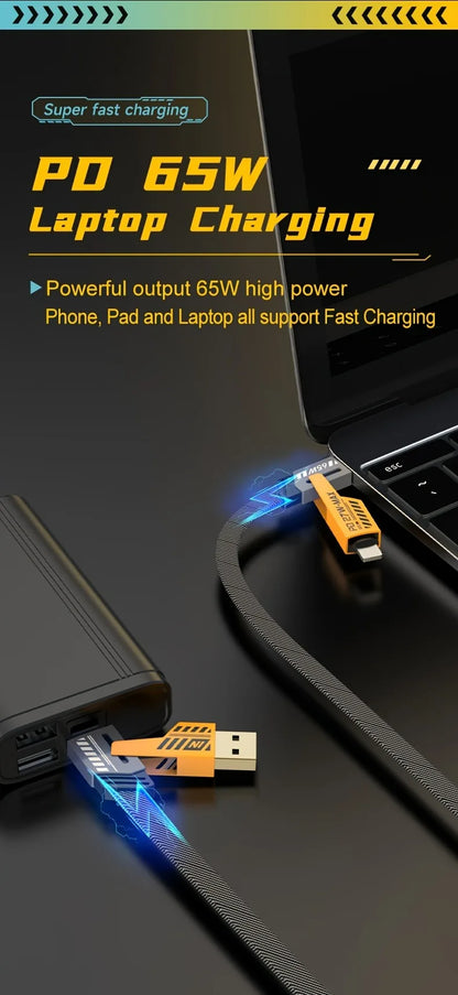 4 in 1 USB Type C Cable Type C TO C PD 65W 27W LIGHTNING Fast Charging Mech Cable For iPhone Samsung Xiaomi HUAWEI OPPO One Plus.