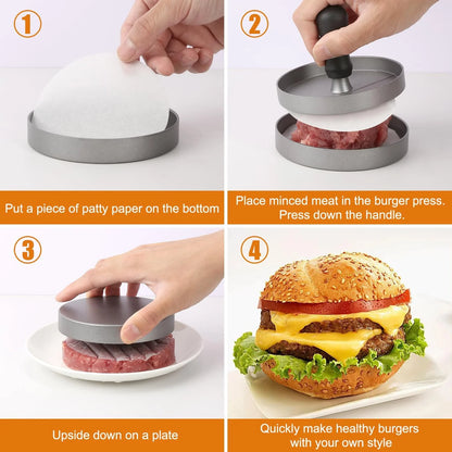 Burger Press Hamburger Meat Tool Patty Maker Aluminum Burger Maker for Kitchen BBQ Grill.