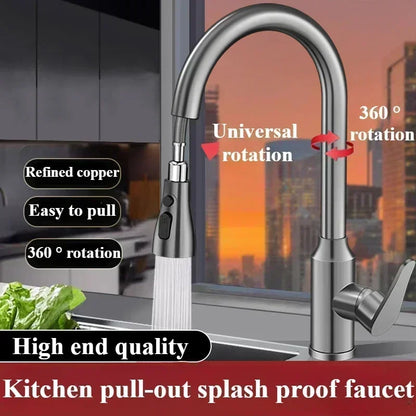 Kitchen Faucets Fine copper gun gray kitchen sink pull-out faucet household sink washbasin rotating hot and cold faucet