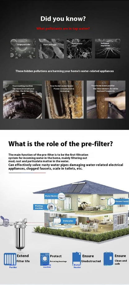 Pre filter household well water whole house household water purifier 304 stainless steel high flow backwashing water filter.