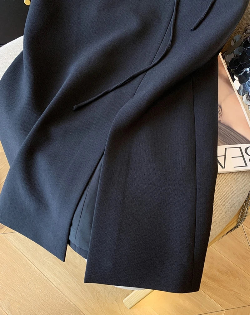 Elegant Slit Midi Skirt Women Fashion Black Bandage Split Suit Skirts  Office Ladies Korean Casual A Line Streetwear Skirt New.