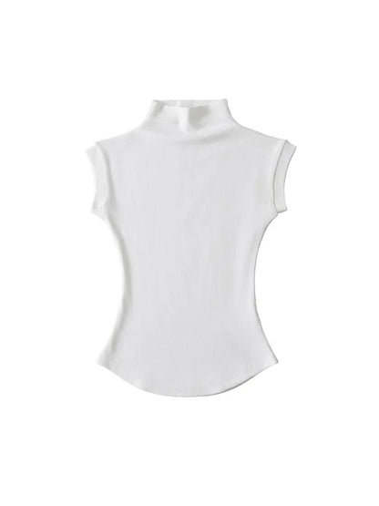 Women Summer Sexy Turtleneck Sleeveless T-Shirts Tops Solid Slim Fit Pullovers Causal Tees Shirts Female Streetwear Basics Tees.