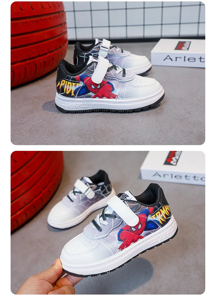 Disney Children's Casual Shoes Cartoon Boys' Breathable Fashion Sports Shoes Sneakers Pu Leather Blue White Shoes Size 26-37.