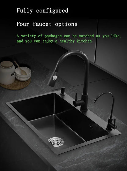 kitchen sink Black nano-sink single-slot household hand-washing basin kitchen large 304 stainless steel sink sink bowl