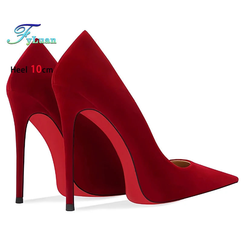 Wine Red High Heels 12cm 10cm 8cm Women Shoes Thin Heels Pointed Head Ladies Pumps Shallow Mouth Stiletto Party Large Size Shoes.