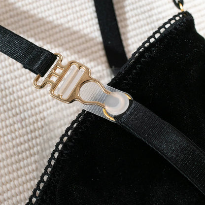 Cut Out Bra and Brief Velvet Erotic Set Women 2-Piece Halter Underwear Patchwork Thong Intimates Sexy Lingerie Pornos Suit Latex