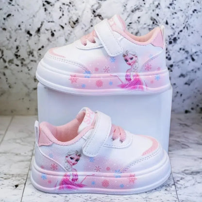 Disney Girl's Fashion Thick Sole Sports Shoes Spring Children's Frozen Princess Elsa PU Leather Running Sneakers Size 18-29.