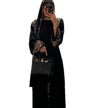 Muslim Women Dresses 3 Piece Sets Scarf Abaya Diamonds Ramadan Morocco Dubai Kaftan Party Vestidos Arab Long Robe Abayas Suits.