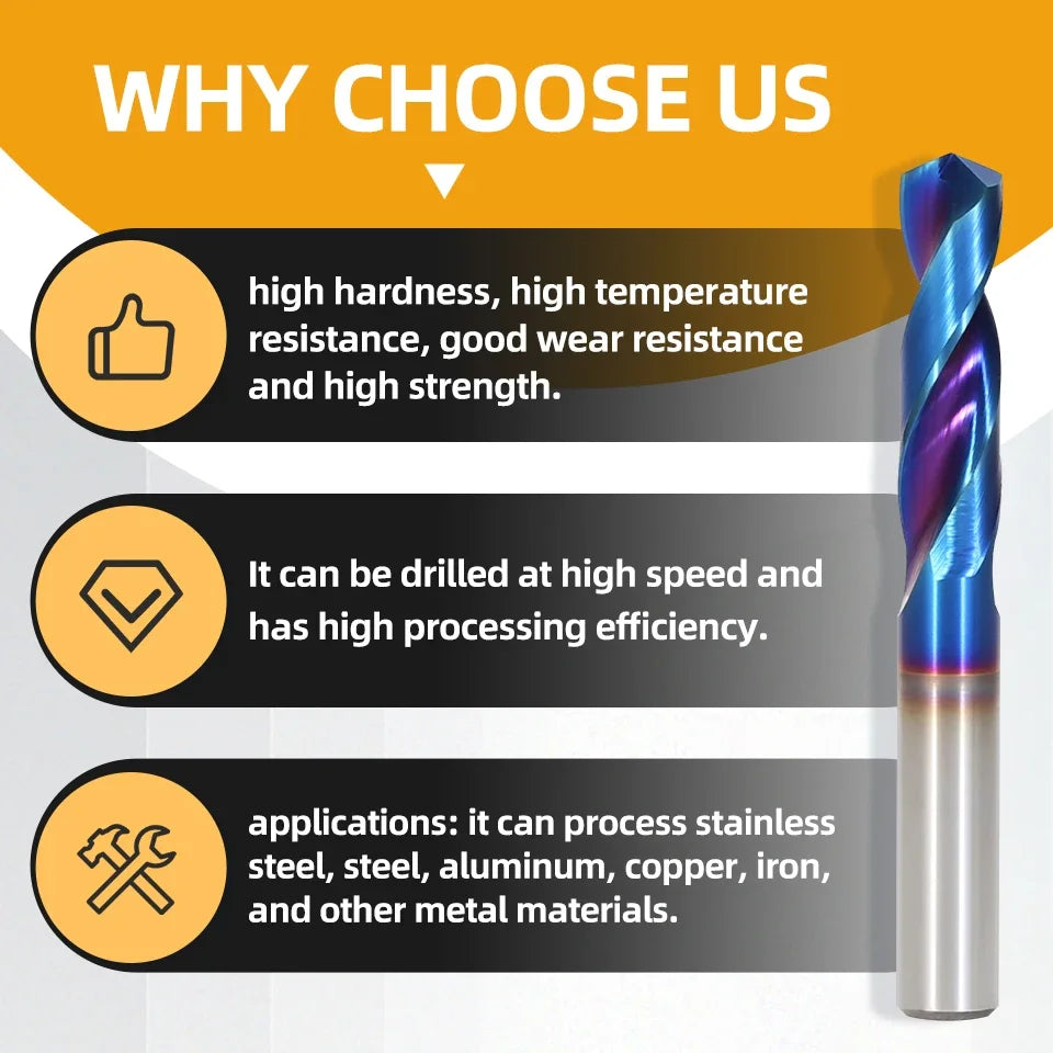 SIQICNC HRC65 °   Wolframkarbid-Bohrer, Metallbohrer für Hartmetallbearbeitung, CNC-Drehmaschine, Stahlbohrwerkzeug, 0,5–20,0 mm