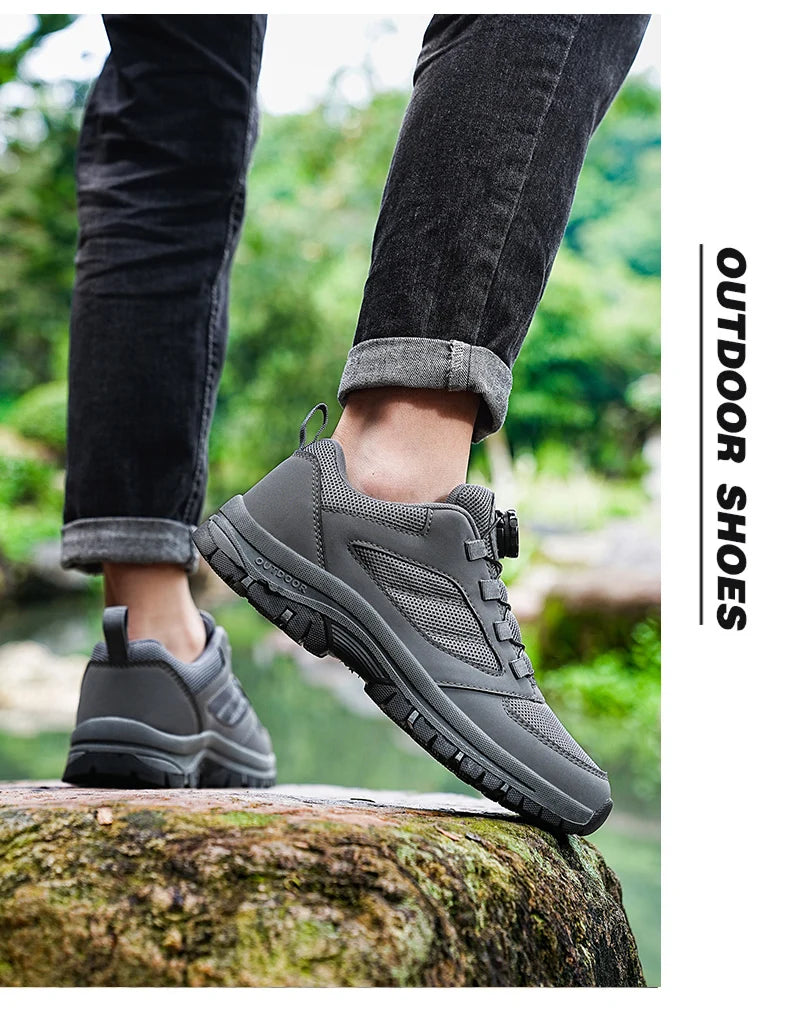 Männer Turnschuhe Stilvolle Rotierenden Schnalle Wanderschuhe Einfarbig Komfortable Nicht-slip Sportliche Schuhe Plus Größe Männer Schuhe Leder.
