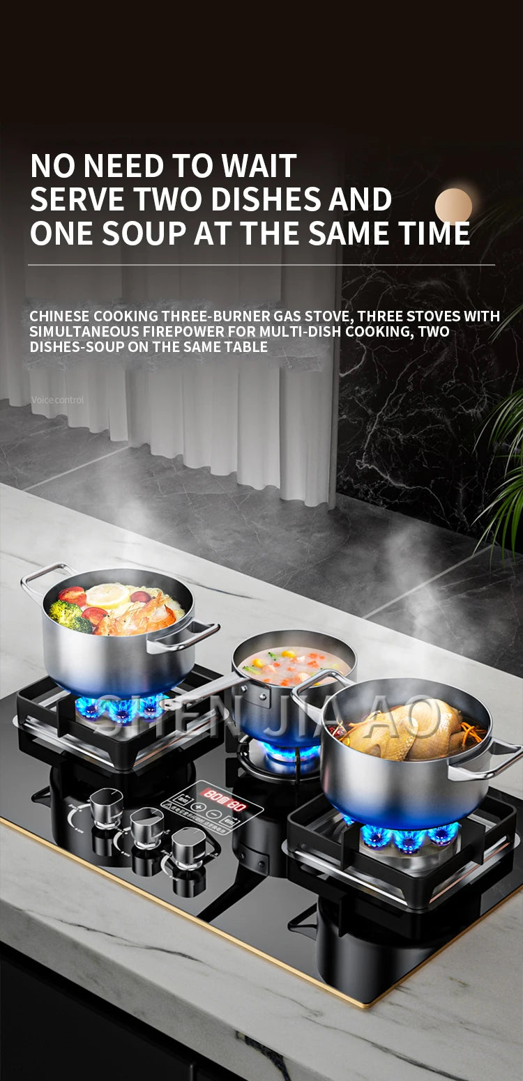 7.2KW Gas Stove Household Three Stove Timing Table Embedded Dual-purpose Natural Gas Liquefied Gas Fire Stove Gas Stove.