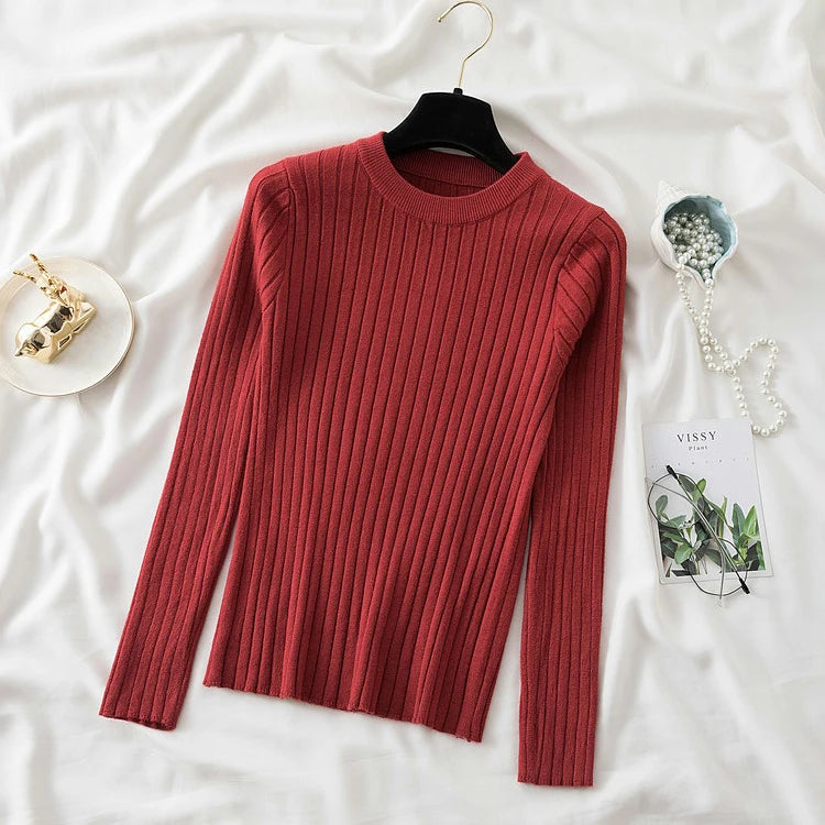 Oansatz Rippen Langarm Koreanische Slim-fit Weibliche Pullover Pullover Frauen Pullover Stricken Weiche Jumper Tops Neue Herbst Winter tops.