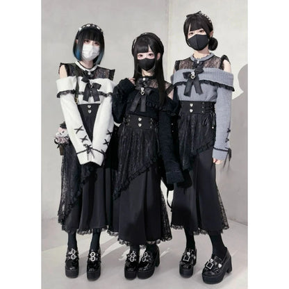 2025 Y2k Aesthetic Harajuku Style Lolita Long Skirt Women Gothic Lace Black Slim Skirts Japanese Jk Pleated Skirt Saia Feminina.