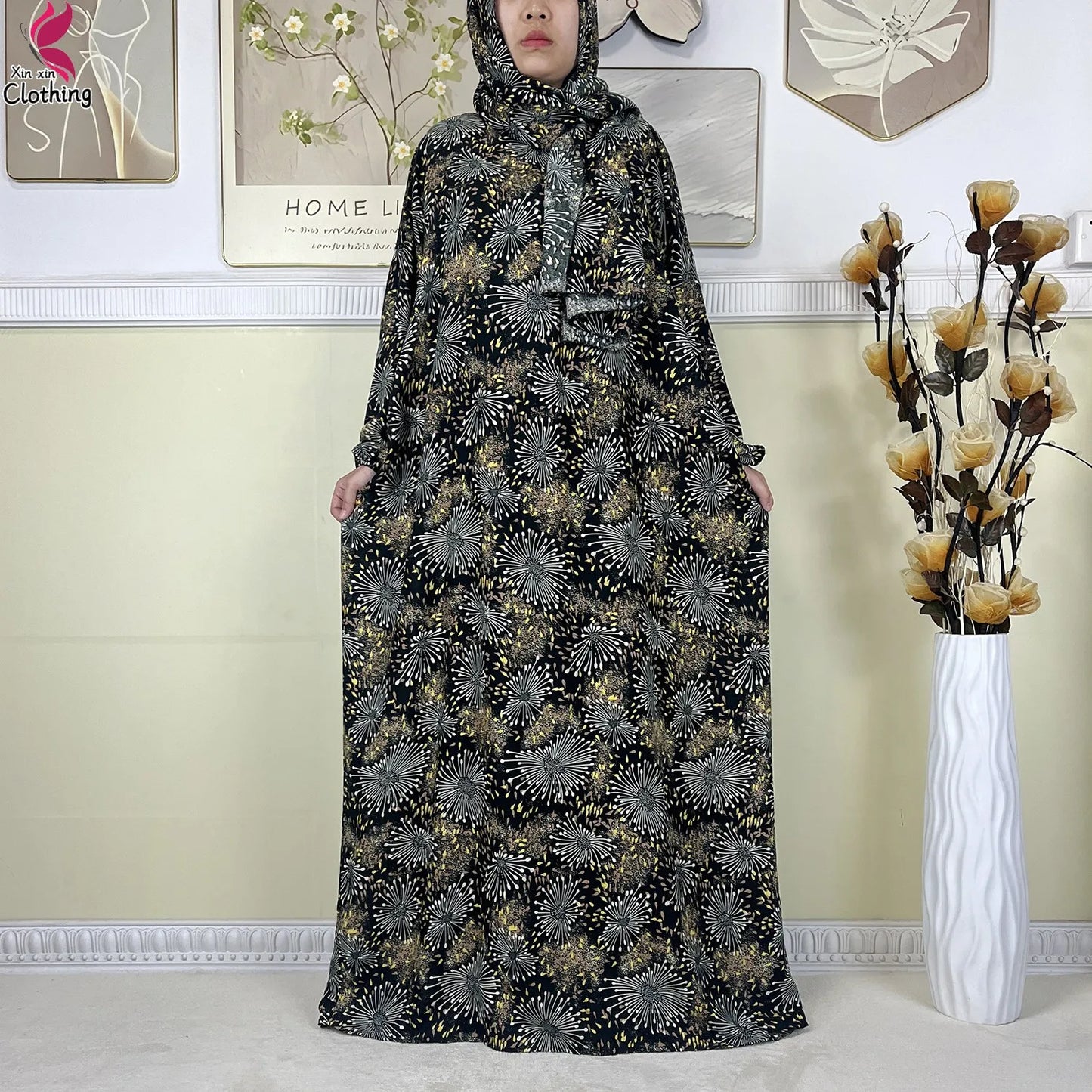 2025 New Muslim Abayas For Women Ramadan Prayer Garment Dubai Middle East Femme Robe Cotton Loose African Dress Turban Attached