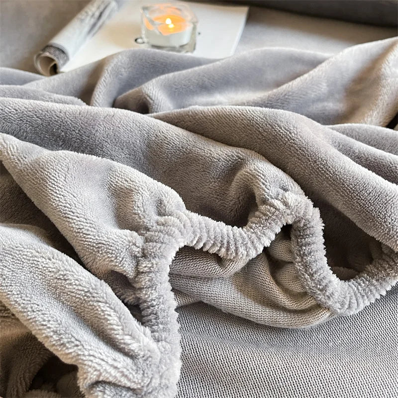 Soft Flannel Fitted Sheet for Winter, Fleece Mattress Protector, Cover with Elastic Band, Bed Linen, Solid Grey, 180x200cm, 1Pc.
