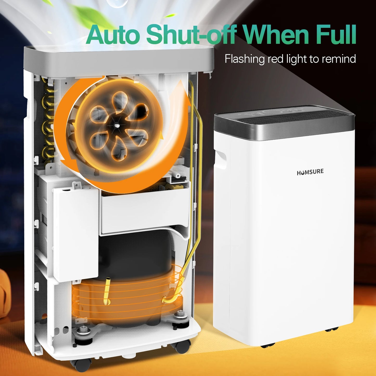 HUMSURE Dehumidifier 16 L/Day, Electric Dehumidifier with Drain Hose 1.2 m, Room Dehumidifier with LED Display.