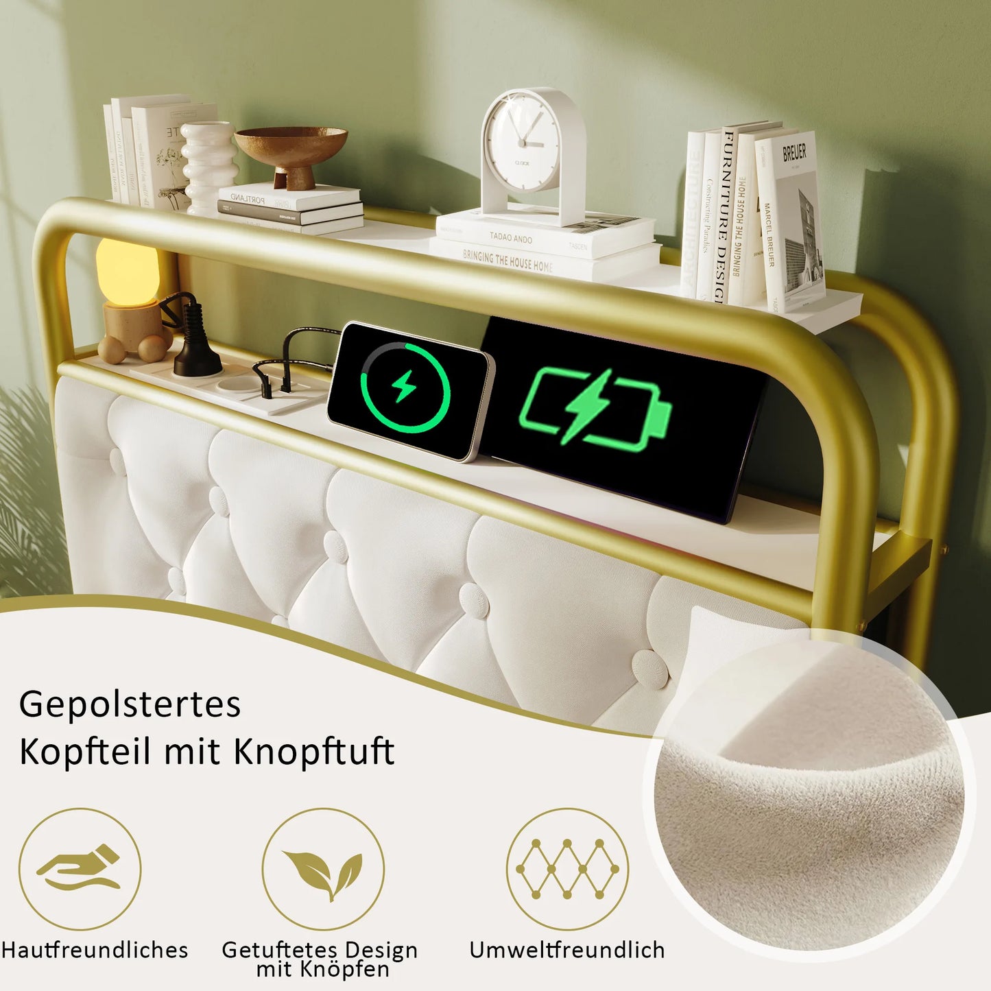 KOMHTOM Einzelbett 90x200 cm Samt - USB Type C Ladefunktion, APP-Control LED, 2 Schubladen, ohne Matratze