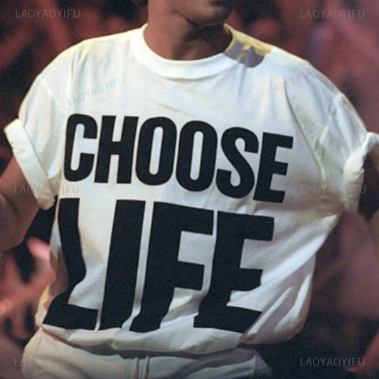 Choose Life Wham Retro 80s 80's Simple Letters T Shirt Woman Man Summer Music Festival High Quality Cotton Printed T-shirt.