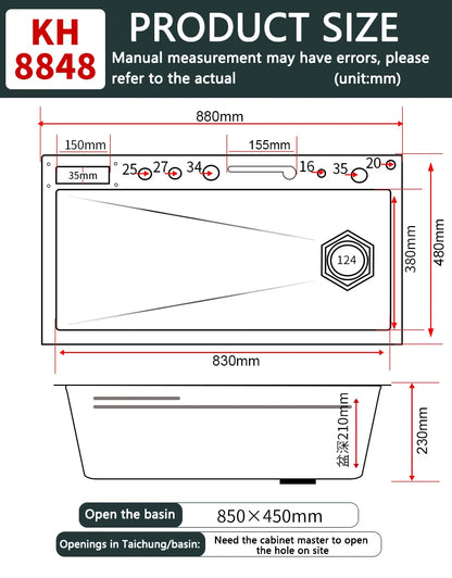 Edelstahl-Wasserfall-Küchenspüle, Digitalanzeige, Wasserhahn-Set, geprägt, extra groß, Einzelschlitz, mehrere Spülmaschinen