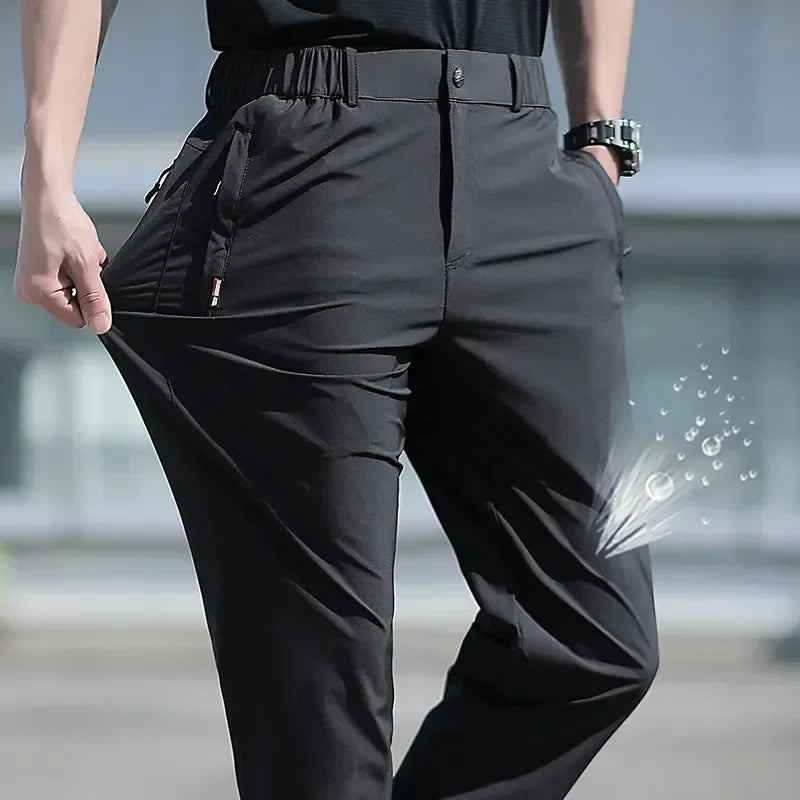 Ice Silk Men's Summer Pants Elastic Waist Straight Leg Trouser Male Quick Dry Big Size Large Plus Stretch 6XL 7XL Work Outdoor.