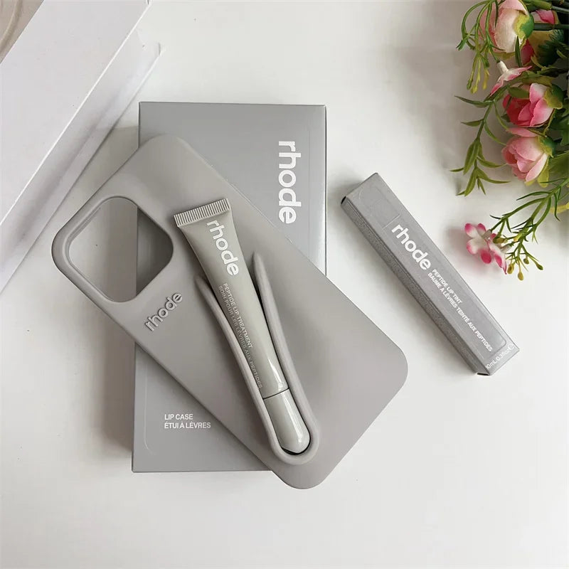 Phone Case for IPhone 15 16 14 13 12 11 Pro Max Plus 17 Air Lip Gloss Holder Silicone Shockproof Cover with Box and Lipstick.