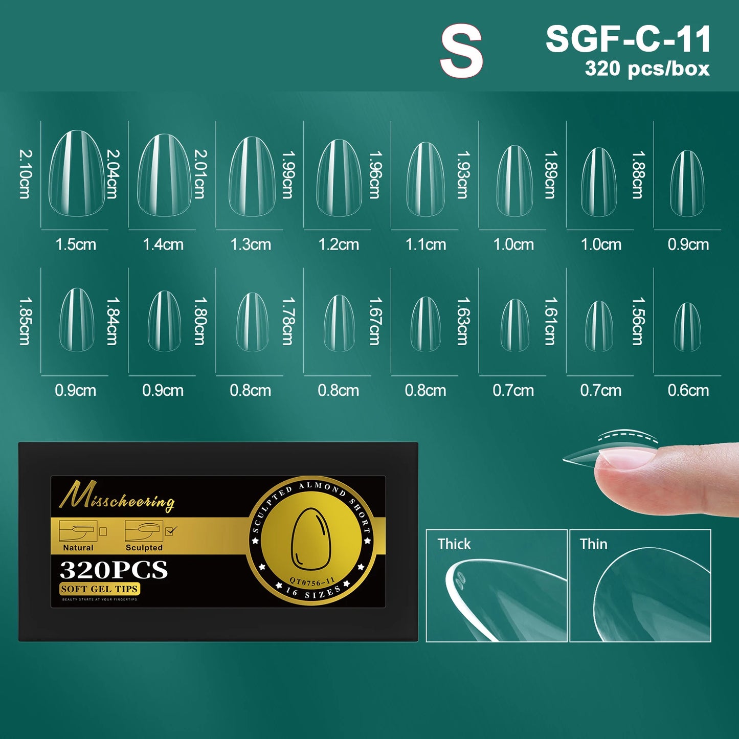 16 Sizes Curved Arch Soft Gel False Nail Tips Full Cover Press on Almond Capsules French Coffin Artificial Fake Nails Extension.